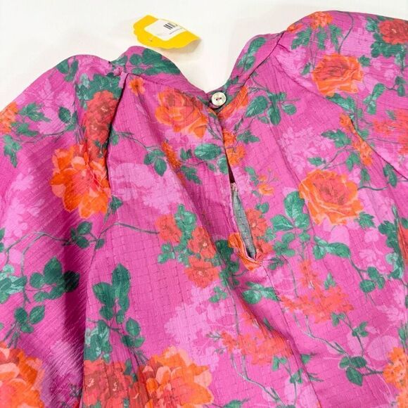 Fantastic Fawn Dress Womens Medium Pink Floral Puff Sleeve Mini NWT Cottagecore - Picture 9 of 12